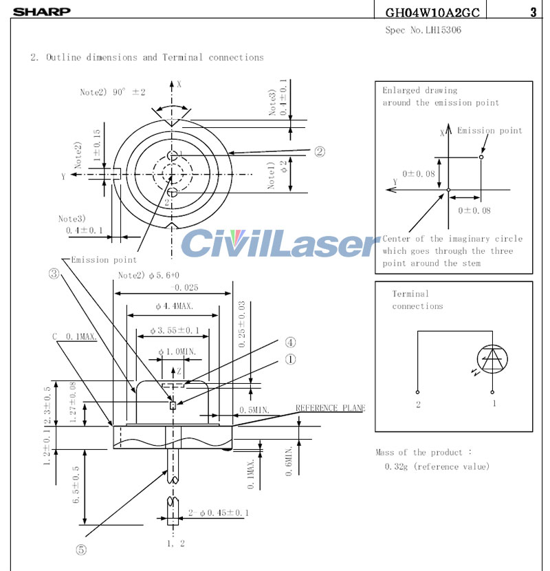 350mw 405nm Original import SHARP Diodo láser GH04W10A2GC