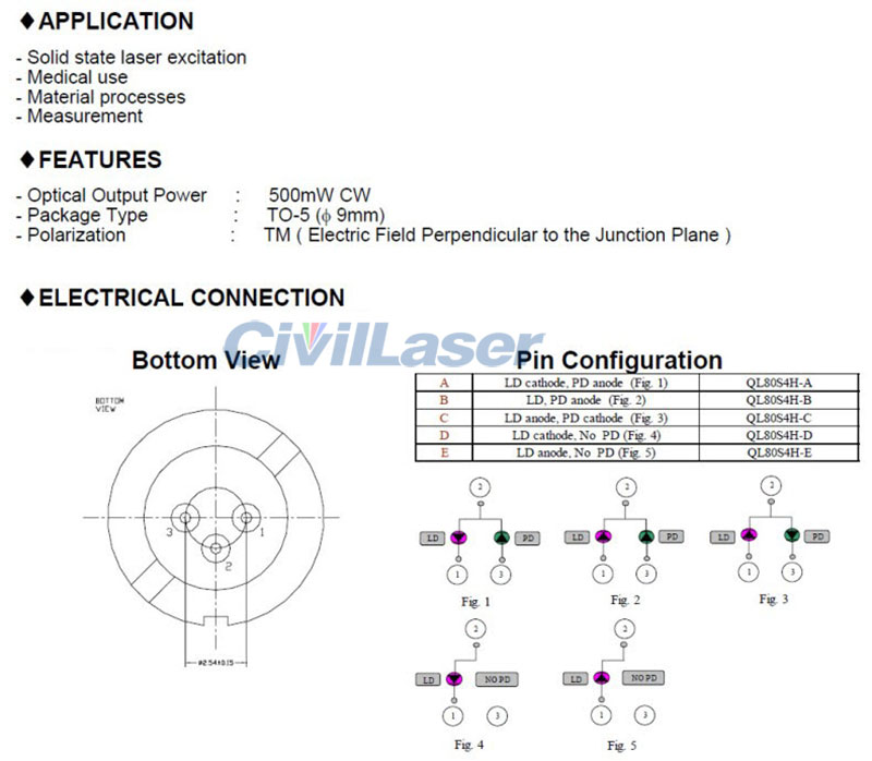 808nm 500mW Infrarrojo Diodo láser TO 18 5.6mm With PD